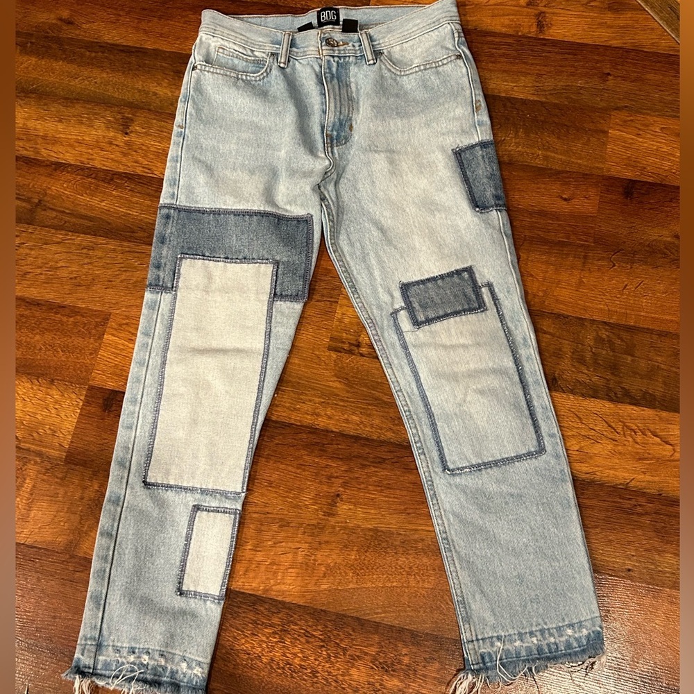 Women's Patchwork Jeans - Light Blue